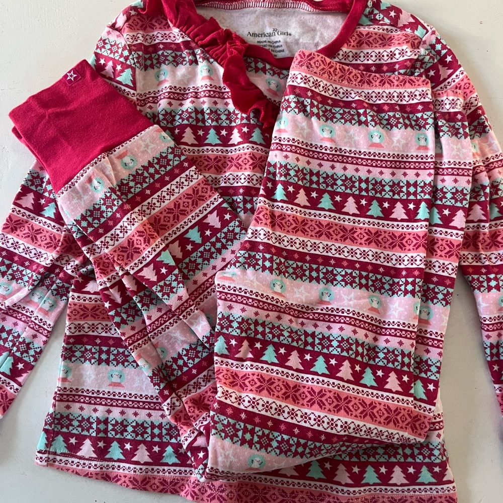 American Girl Festive Red and Pink Pajama Set
